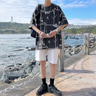 Short Sleeve Streetwear Loose T Shirt Men'S 2021 Summer Classic Print Tshirt Top Tees Casual Clothes Plus OverSize M-5XL O NECK