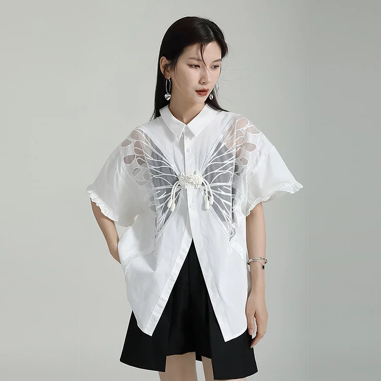 Special Design Front and Back Wear See-through Short Sleeve Shirt - yankia