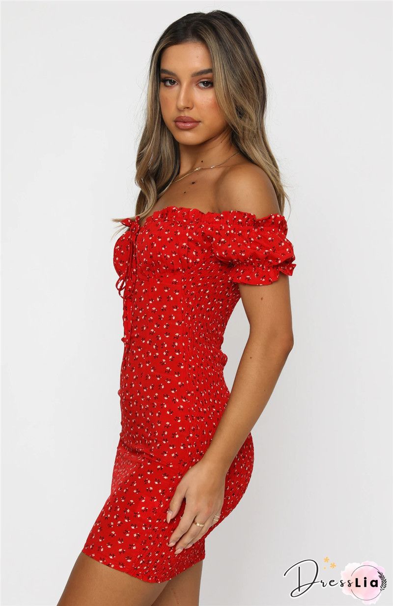 Women Floral Wrap Dress Off Shoulder Tie Up Front Ruffle Mini Dress Summer Office Lady Slash Neck Printed Pencil Dress