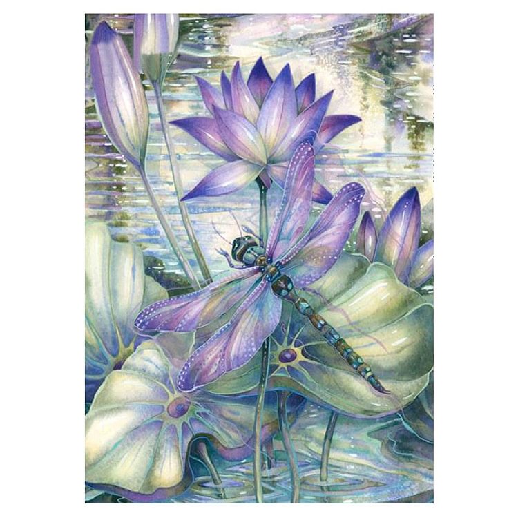 Dragonfly Lotus Flower Square Full Drill Diamond Painting 30X40CM(Canvas) gbfke