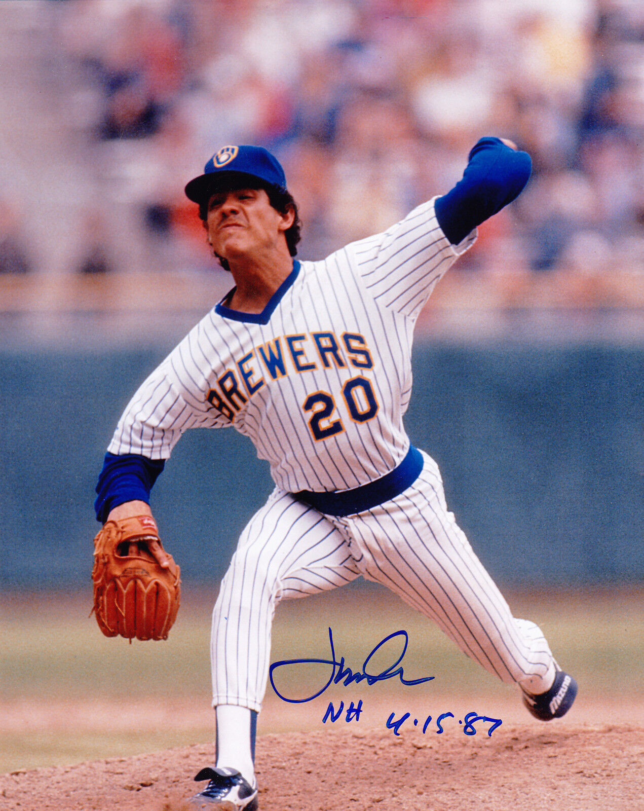 JUAN NIEVES MILWAUKEE BREWERS NO-HITTER 4-15-87 COLOR ACTION SIGNED 8x10