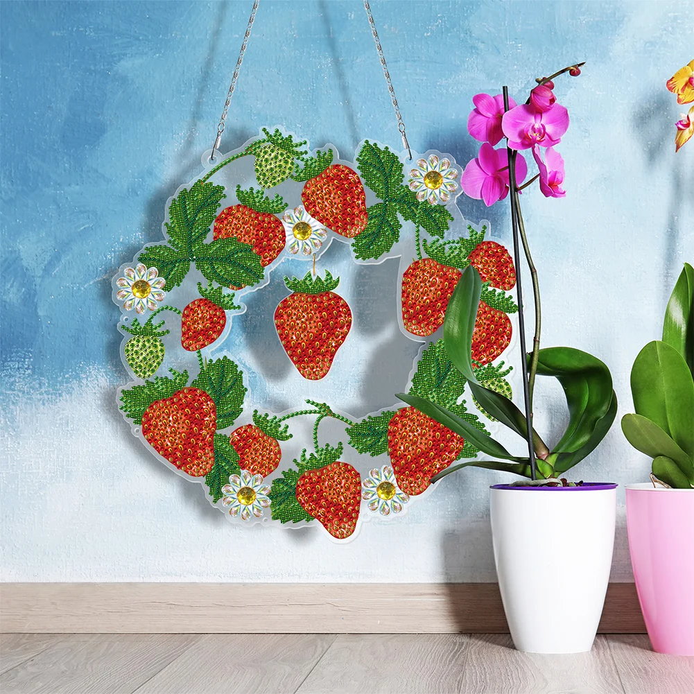 DIY Diamond Painting Hanging Christmas Wreath - Strawberry