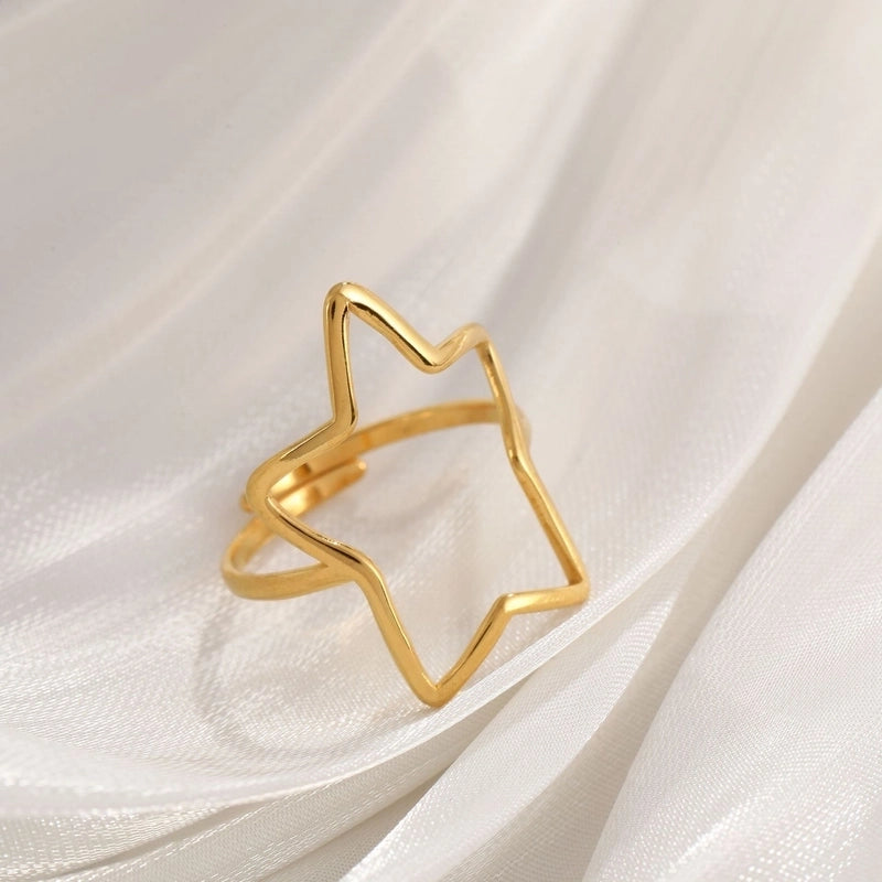 Basic Minimalist Classic Style Irregular Pentagram Lines 304 Stainless Steel Plating Open Rings