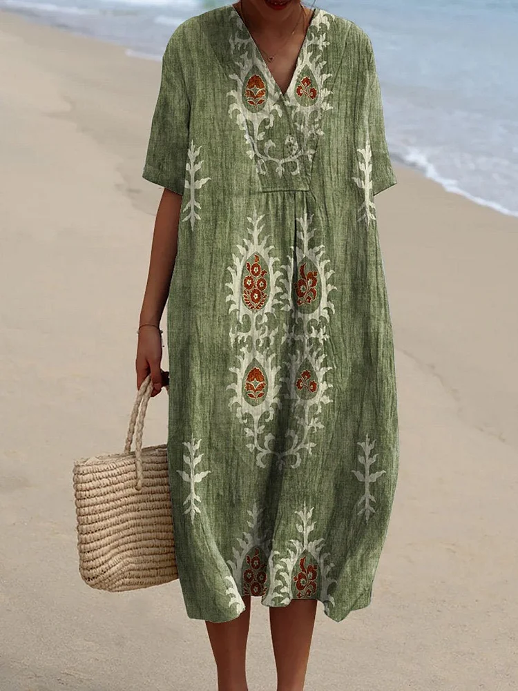 Women's Vintage Floral Ethnic Art Print Casual Flowy Dress