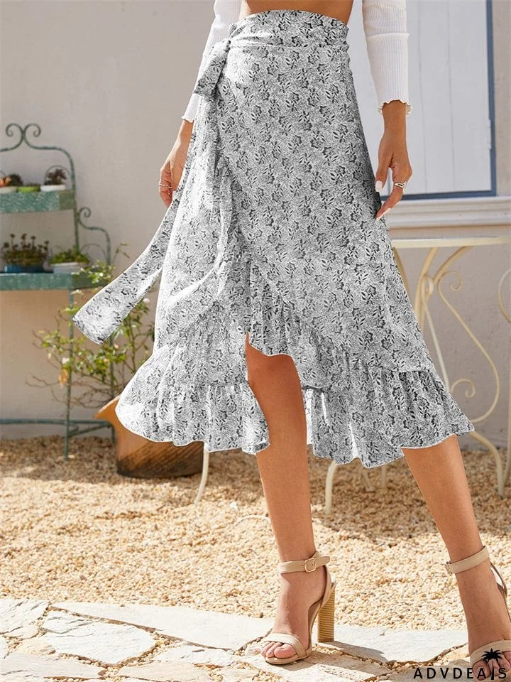 Floral Printed Irregular Hem Chiffon Skirts