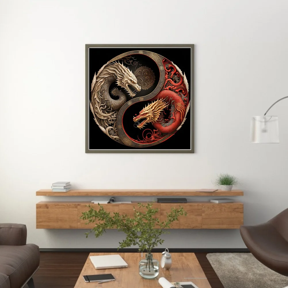 11CT Full Stamped Cross Stitch - Yin Yang Dragon(Canvas|40*40CM)