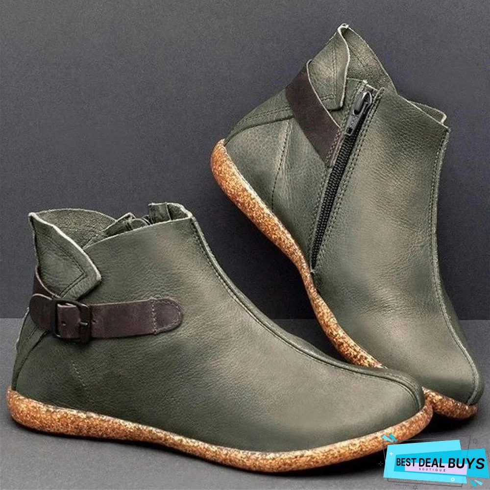 Flat Round Toe Retro Soft Boots