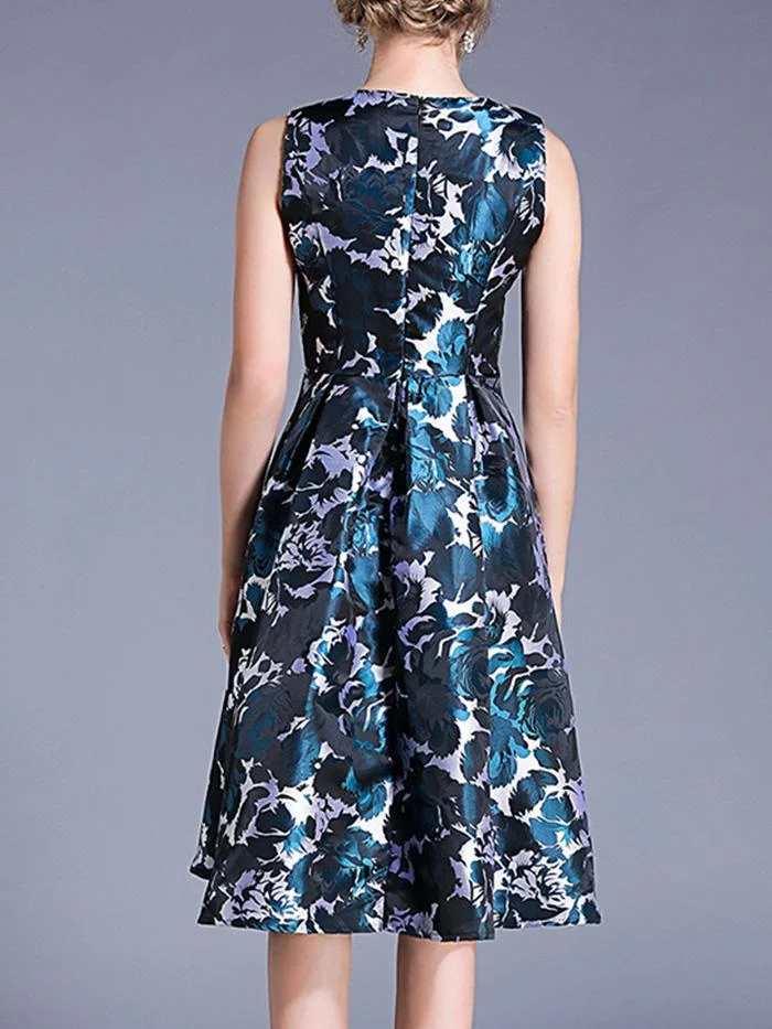 Fancy Waistband Jacquard Dress with Sleeveless Vest