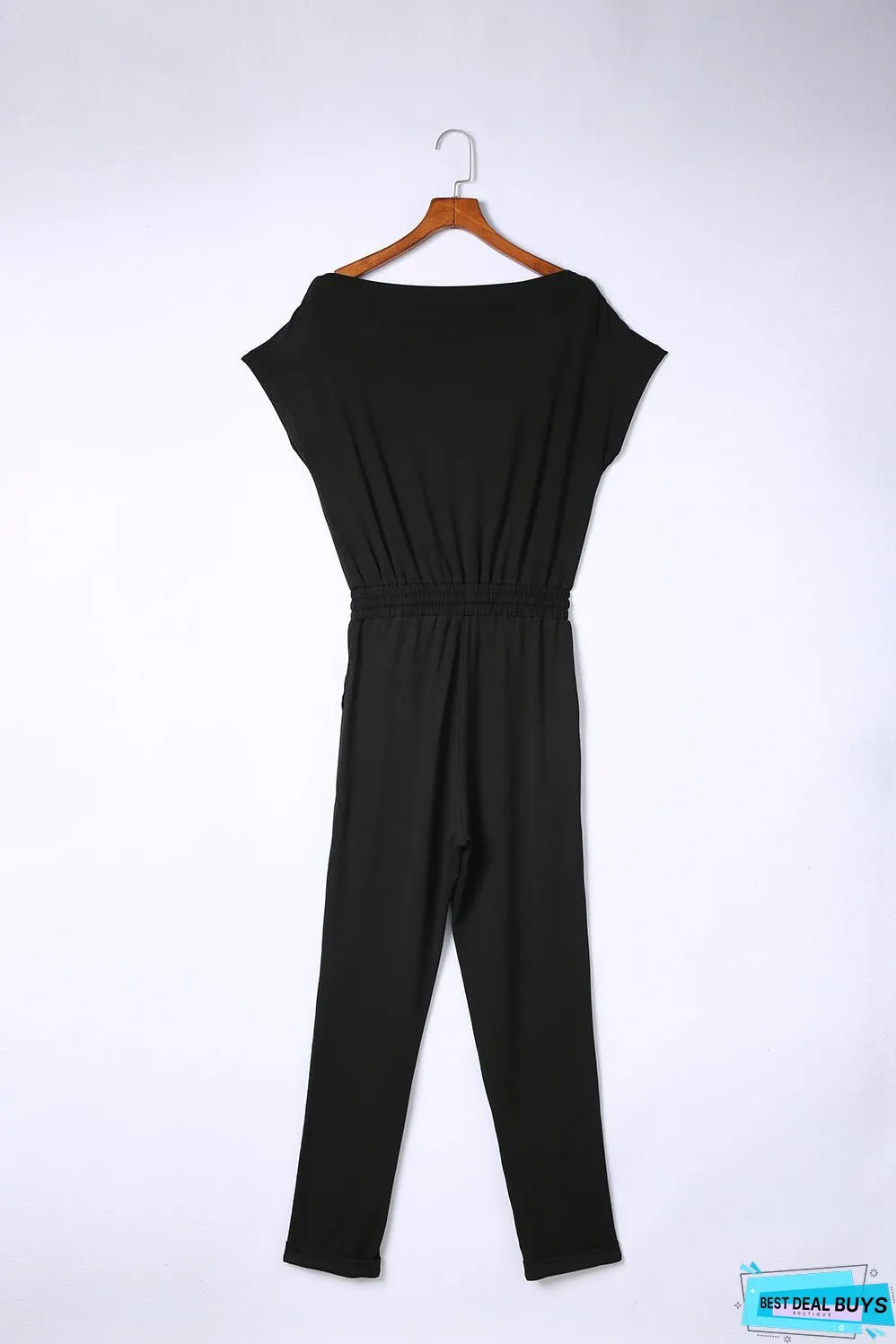 Tie Waist Short Sleeve Tapered Jumpsuit