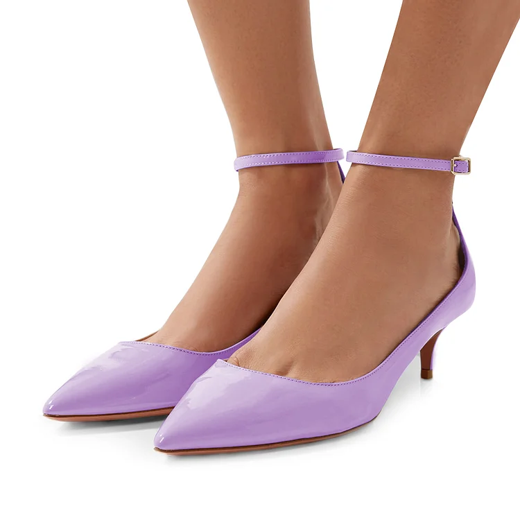 Light Purple Kitten Heels Pointed Toe Ankle Strap Heels Pumps |FSJ Shoes