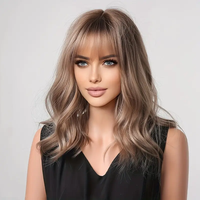 Medium Long Curly Synthetic Wig With Air Bangs Beginners Friendly details 4