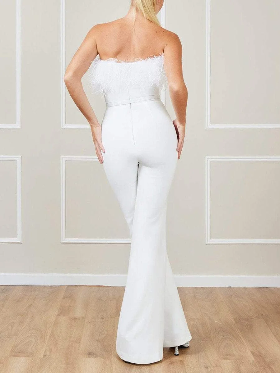 Stylish Feather Strapless Jumpsuit