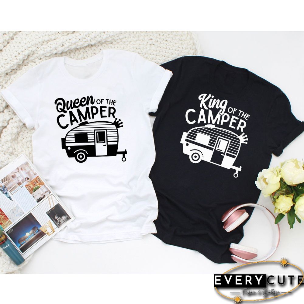 Funny Tshirt King Of The Camper And Queen Of The Camper T-shirt Matching Women Tshirt CasualFashion Camping Graphic Tees Tops