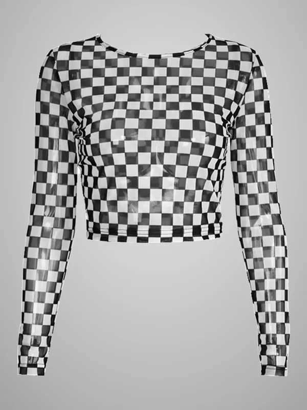 Sexy Mesh Checkered Perspective T-shirt