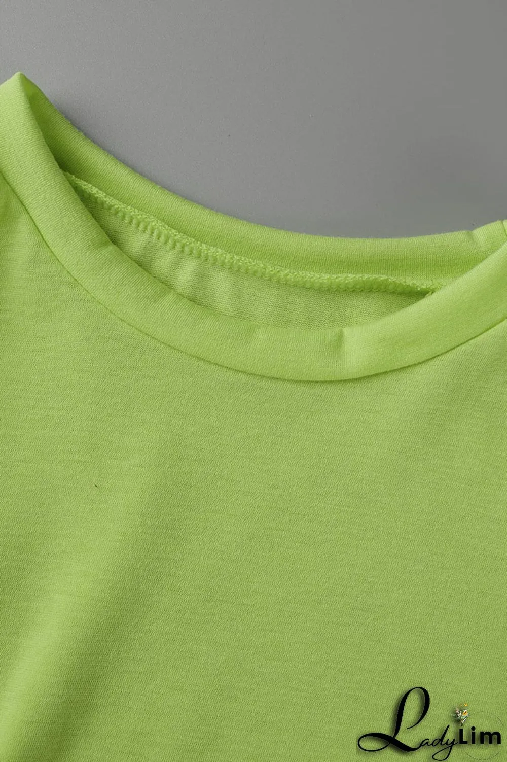 Green Yellow Casual Solid Patchwork Fold O Neck Short Sleeve Two Pieces