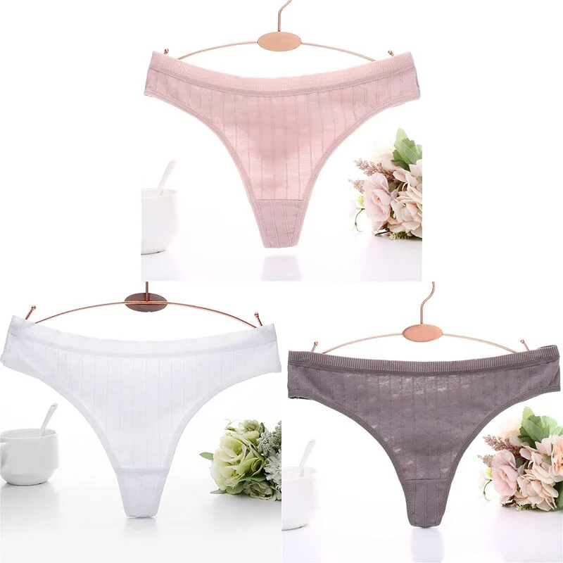 3PCS/Set Embossed Thong Cotton Panties for Women Underwear Sexy Lingerie Female Underpants 3D Striped Cotton G-string Panties