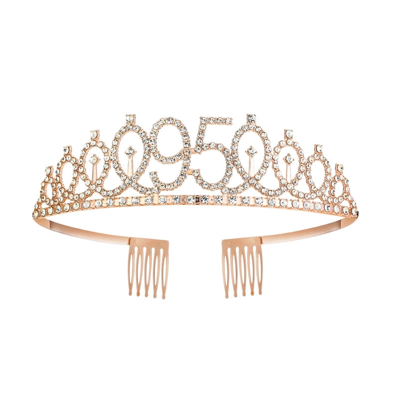 Women’s IG Style Shiny Number Crown Alloy Hollow Out Inlay Rhinestones Crown