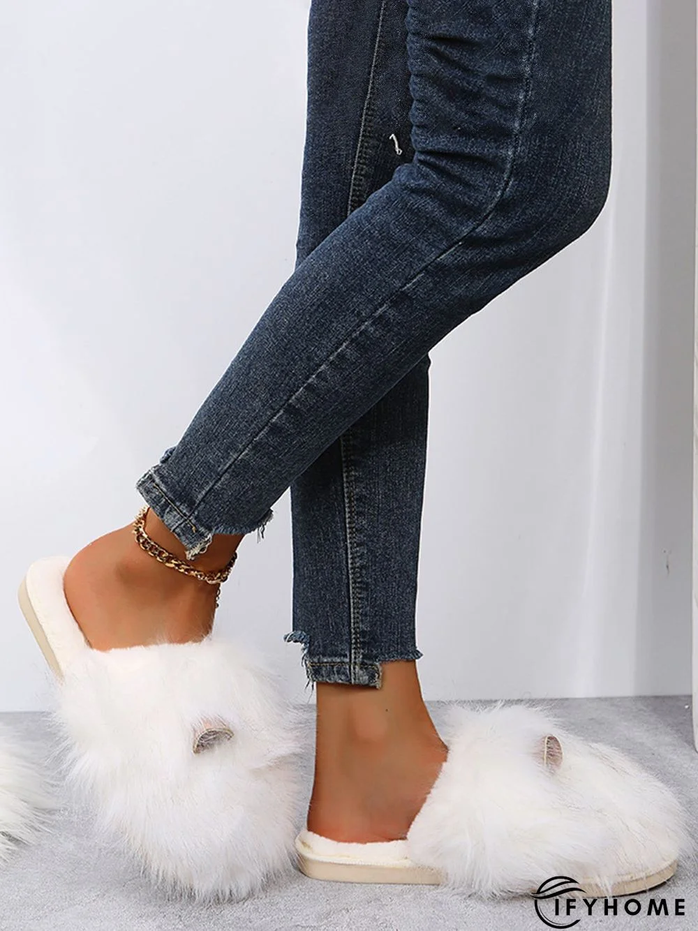 Cute Cat Ears Mohair Warm Fleece Indoor Slippers | IFYHOME