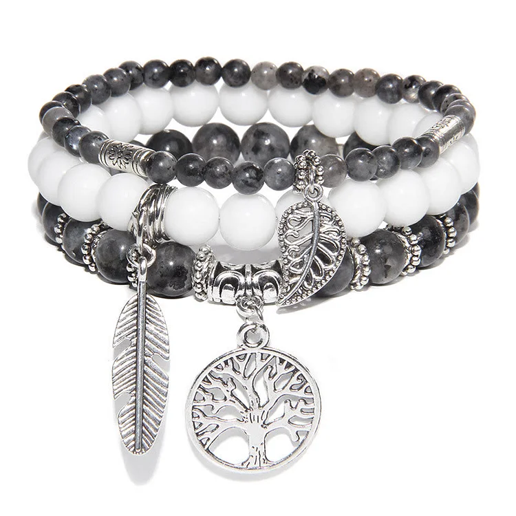 Olivenorma "Nature's Healing Moments" Labradorite Tree Of Life 3 Pieces Bracelet Set 