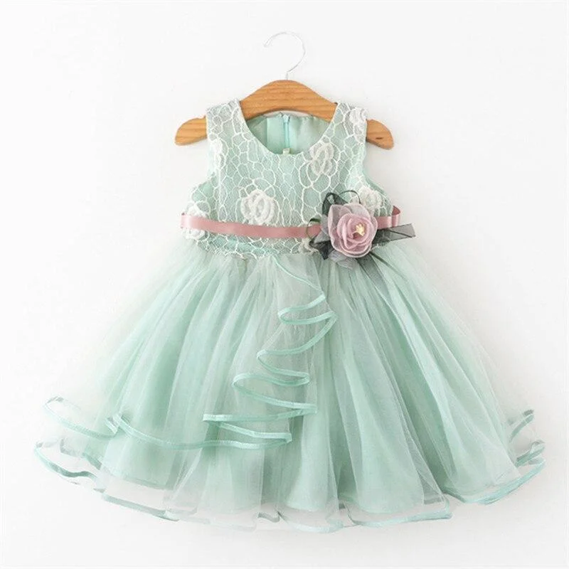 Girls Chiffon Lace Mesh Princess Dress For Kids Polka Dot Tutu Puffy Full Sleeve Summer Children Elegant Wedding Party Clothes