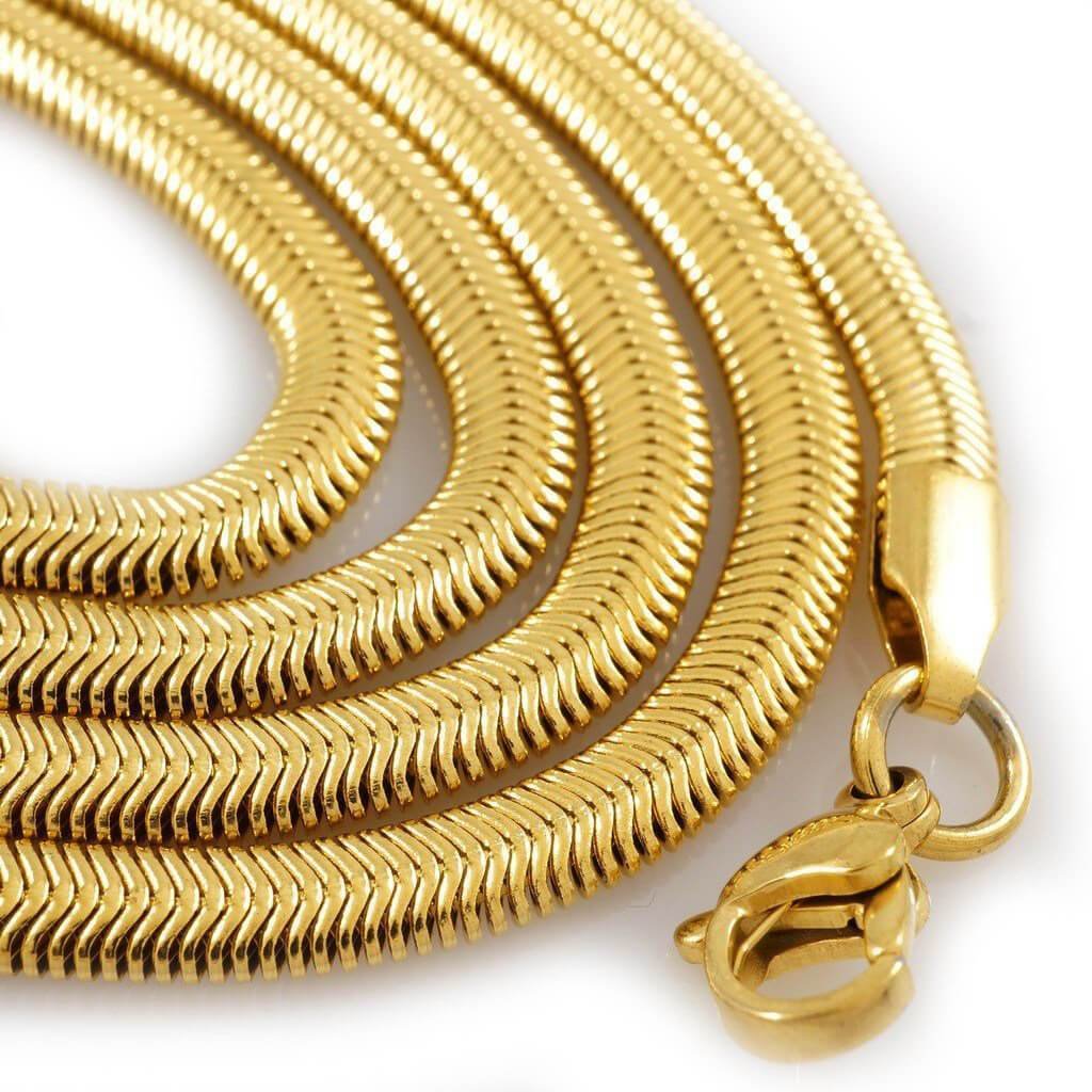 18k Gold Plated 4mm Gold Herringbone Snake Chain-VESSFUL