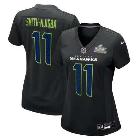 Women's Seattle Seahawks #11 Jaxon Smith-Njigba  Black Super Bowl LX Patch Carbon Fashion Game Jersey