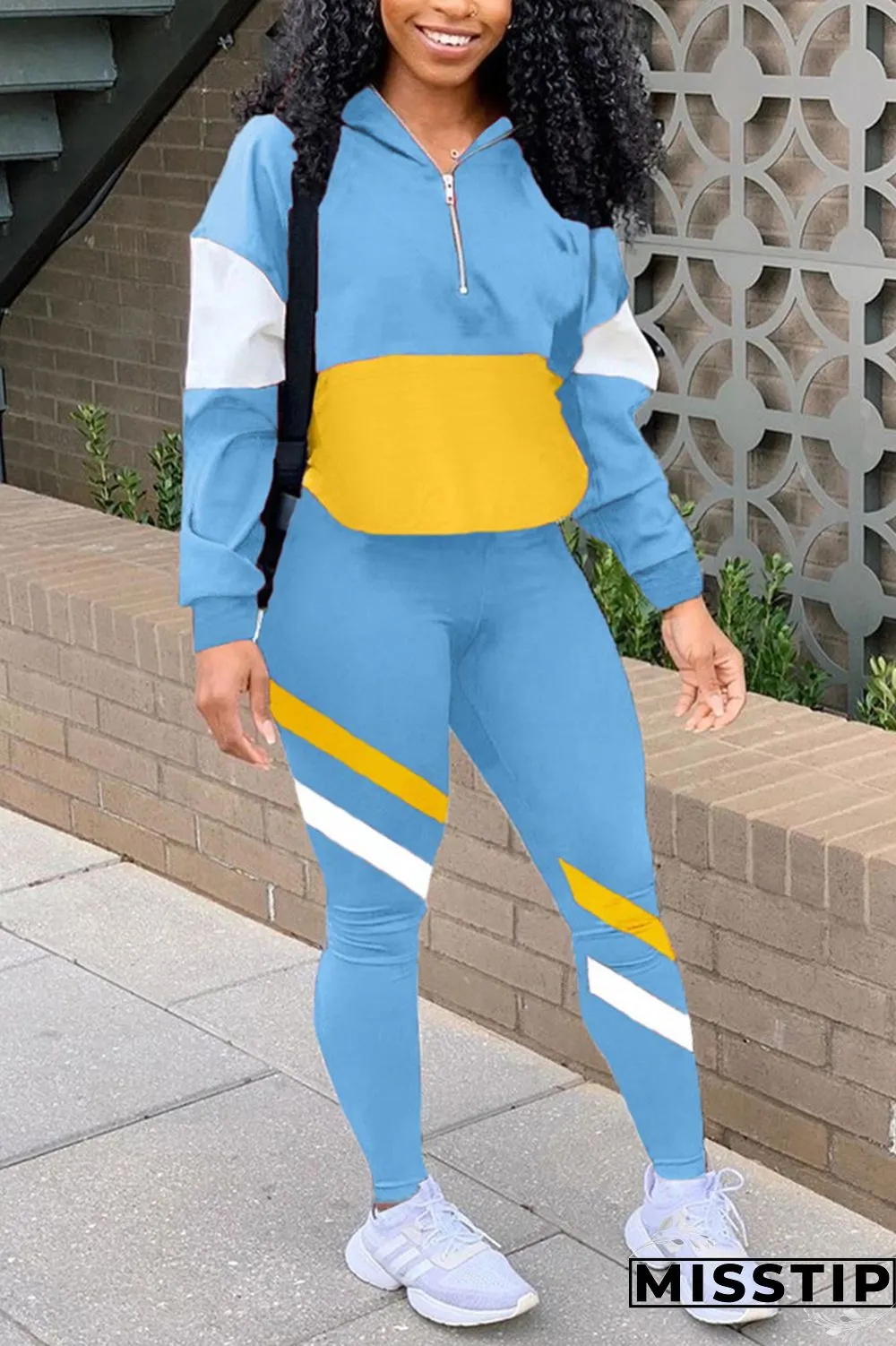 Orange Casual Sportswear Long Sleeve Zipper Collar Regular Sleeve Regular Patchwork Two Pieces