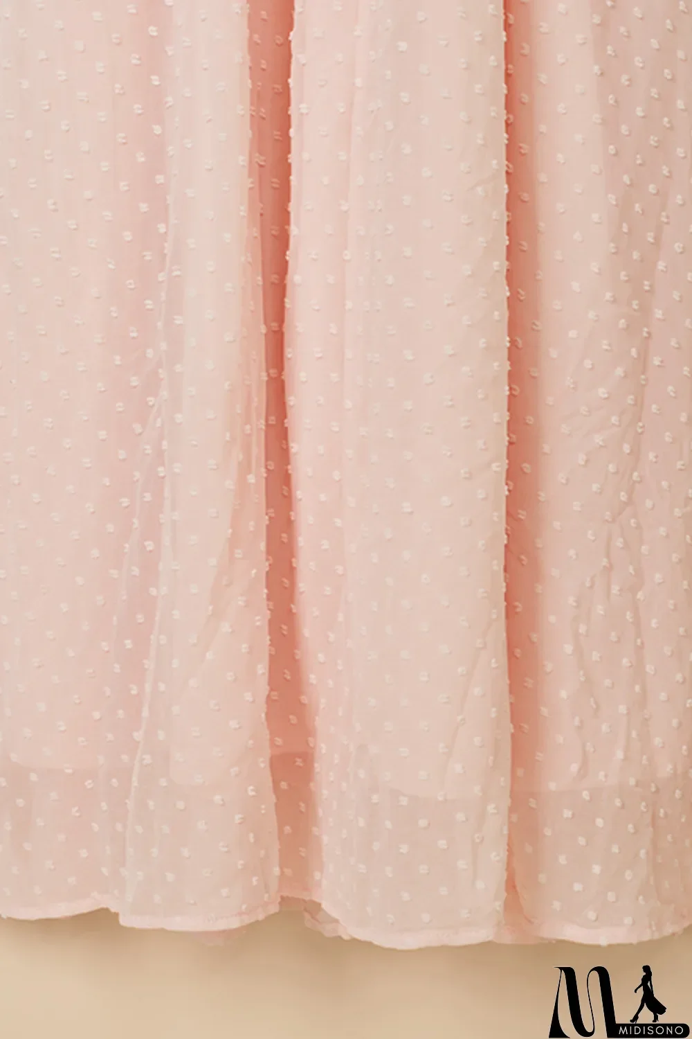 MidiSono - Beige Smocked Swiss Dot Maxi Dress