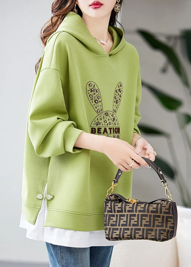 Handmade Green Embroideried Zircon Warm Fleece Sweatshirts Top Winter