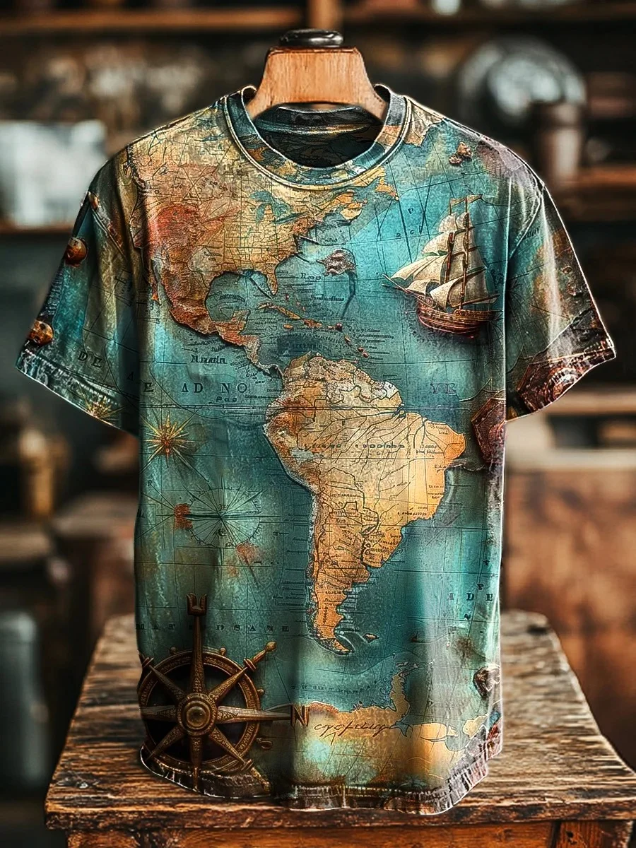 Eagerlys Unisex Vintage Nautical Map Art Print T-shirt Eagerlys