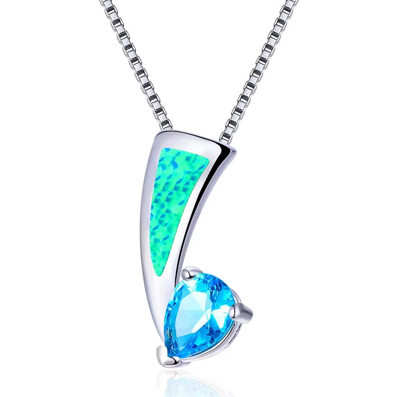 Boho Female Big Water Drop Pendants Necklaces Fashion White Blue Fire Opal Necklace Blue Purple Stone Necklaces For Women