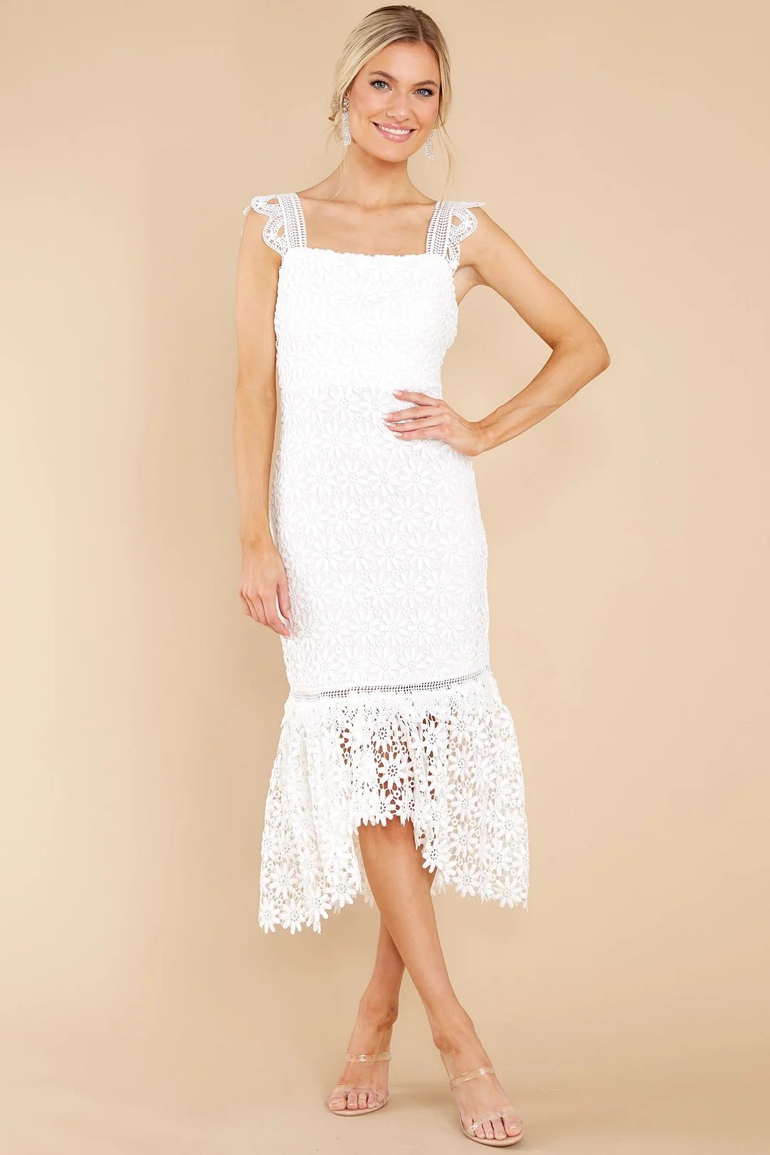 Vintage Beauty White Lace Midi Dress