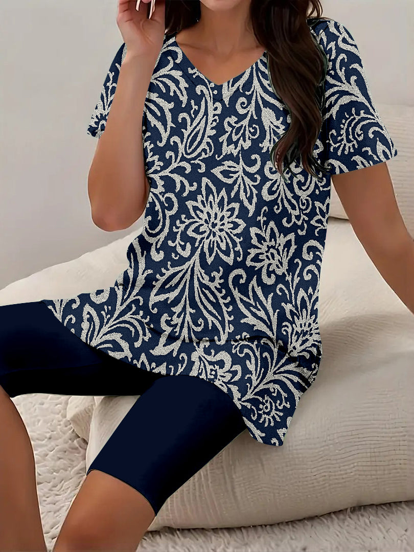 Women Long Sleeve V-neck Graphic Floral Printed Top
