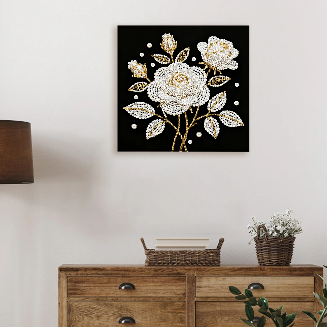 Rose DIY Pearl Art Diamond Painting Kit for Adults Home Decor 25x25cm With Frame