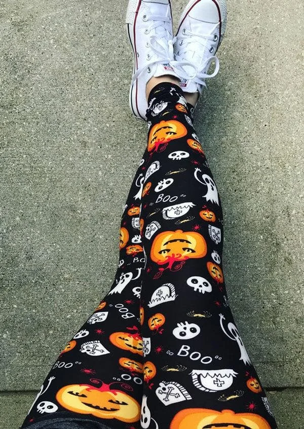 Yellow/Black Halloween Pumpkin Leggings Pants SP14309