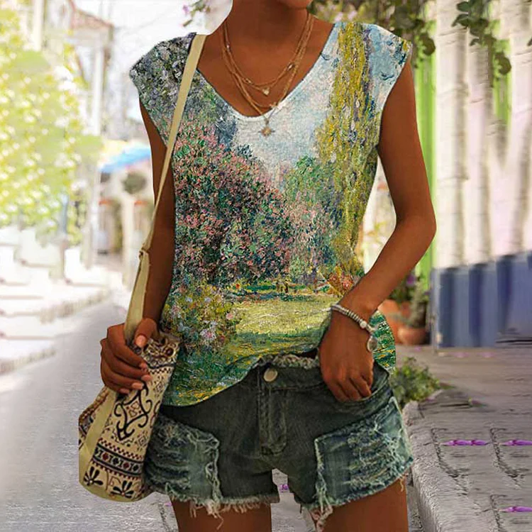 Landscape Print Casual Tank Top