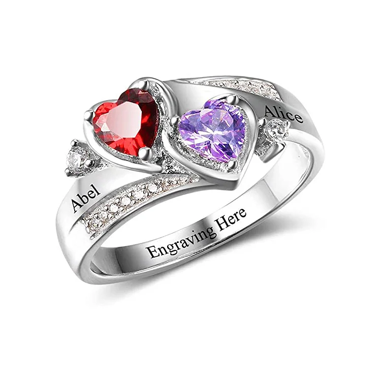 Personalized S925 Mothers Ring Custom 2 Names Birthstones Rings Gifts For Her