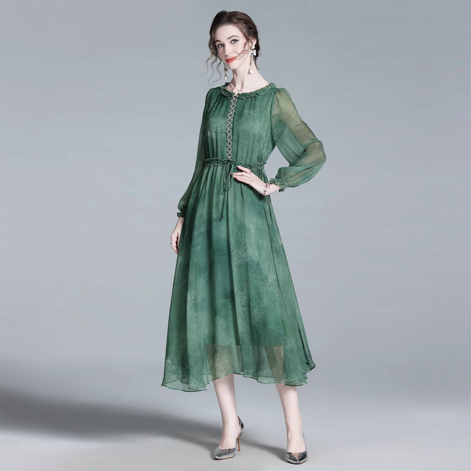 Silk Maxi Dress Drawstring Waist for Summer Occasions REAL SILK LIFE