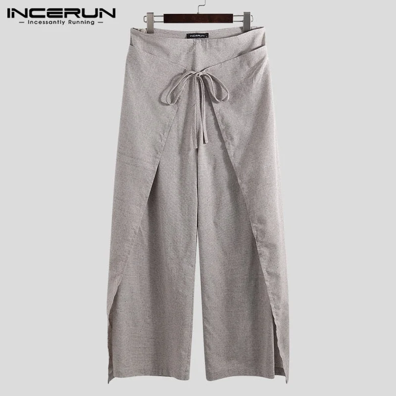 INCERUN Men Thai Fisherman Pants Loose Vintage Solid Color Women Pants 2021 Streetwear Joggers Wide Leg Pants Men Trousers S-5XL