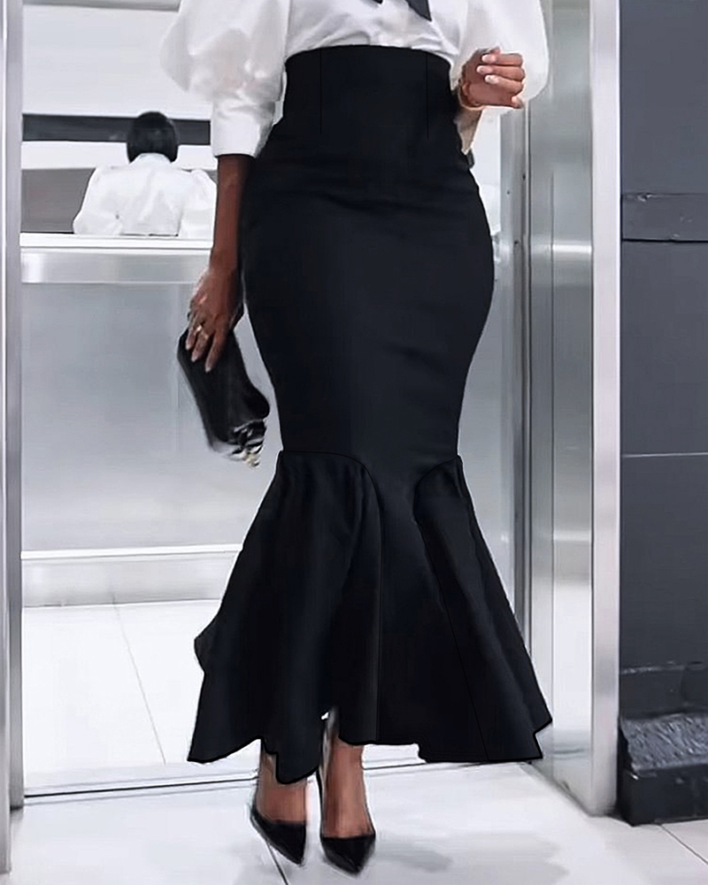 Mermaid Style High Waist Solid Color Midi Skirt