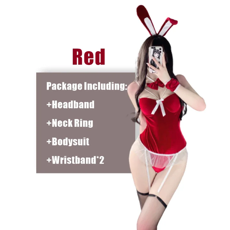 Billionm OJBK Sexy Bunny Anime Cosplay Costumes V Neck Lingerie Rabbit Bodysuit Woman Tempatation Erotic Outfit Bunny Girl Jumpsuit 2022