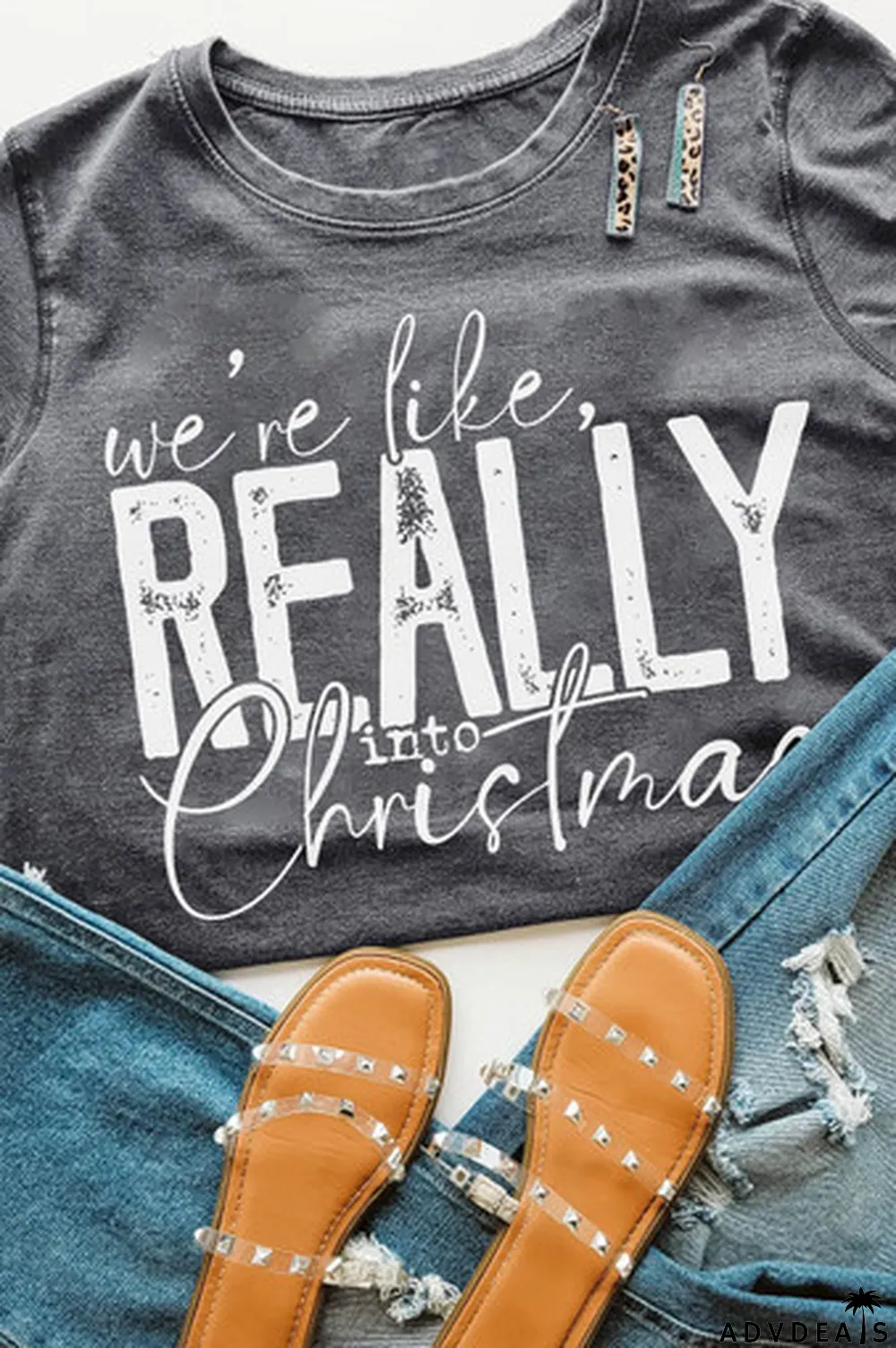 Gray REALLY Christmas Graphic Print Short Sleeve T Shirt