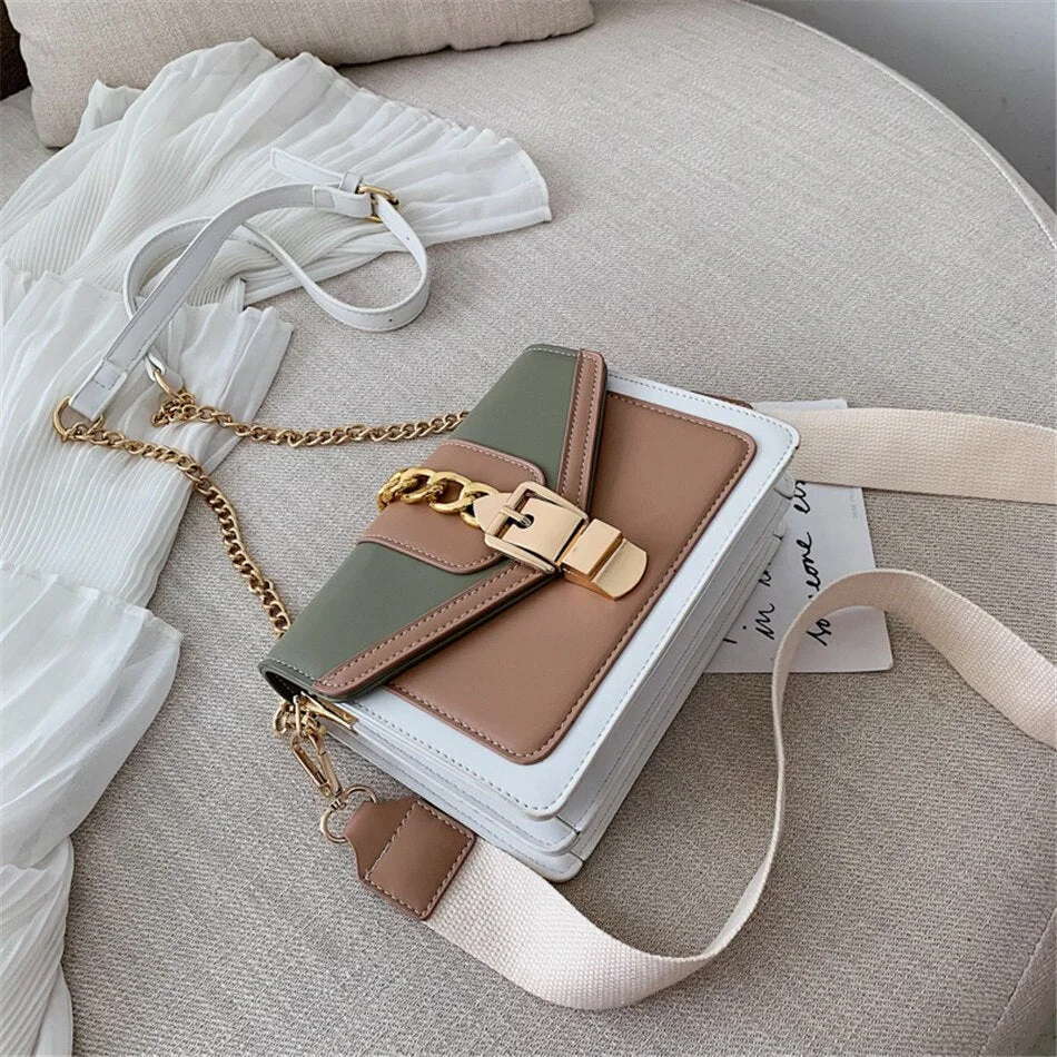 Mini Fashion Lock Flap Bag Pu Leather Shoulder Bags for Women 2021 Panelled Ladies Crossbody Bag Designer High Quality Handbags