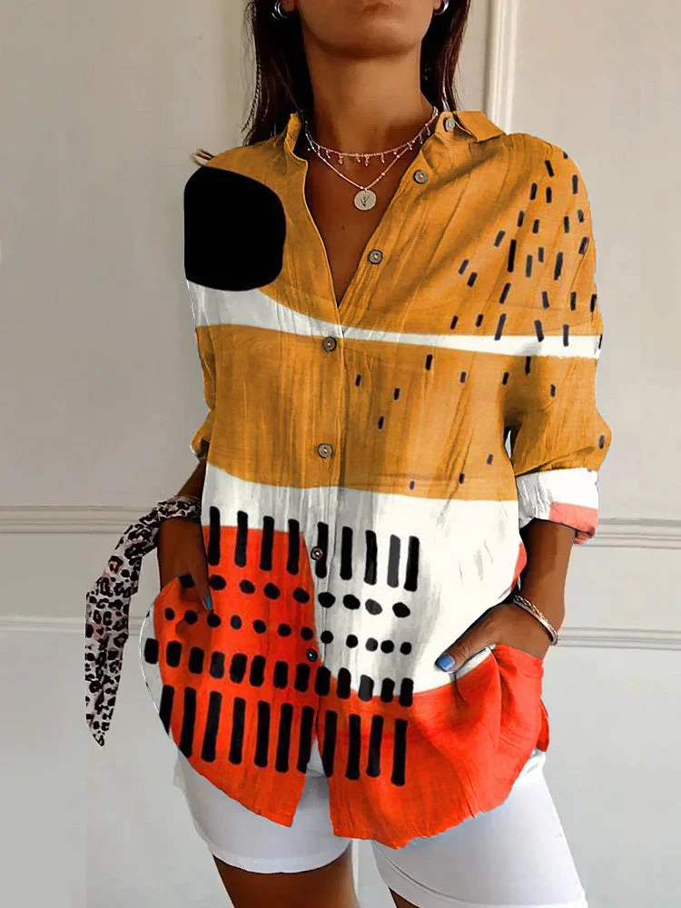 Vintage Colorful Abstract Art Print Casual Long-sleeved Shirt
