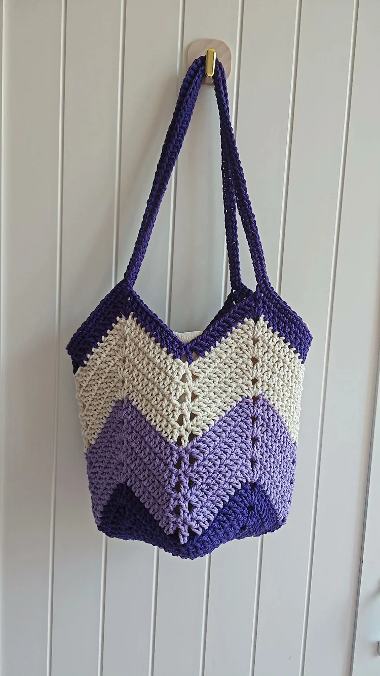 Lulusnow Handmade Purple Classic Striped Patterns Beach Summer Bag Crochet Shoulder Bag  Minimalist Lifestyle