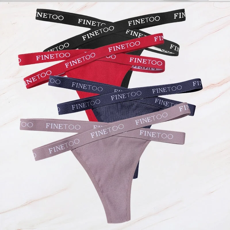 FINETOO 4PCS/Set M-XL G-string Women's Cotton Cross Strap Panties Letter Waisted Underwear Femme Thongs Sexy Hollow Out Lingerie