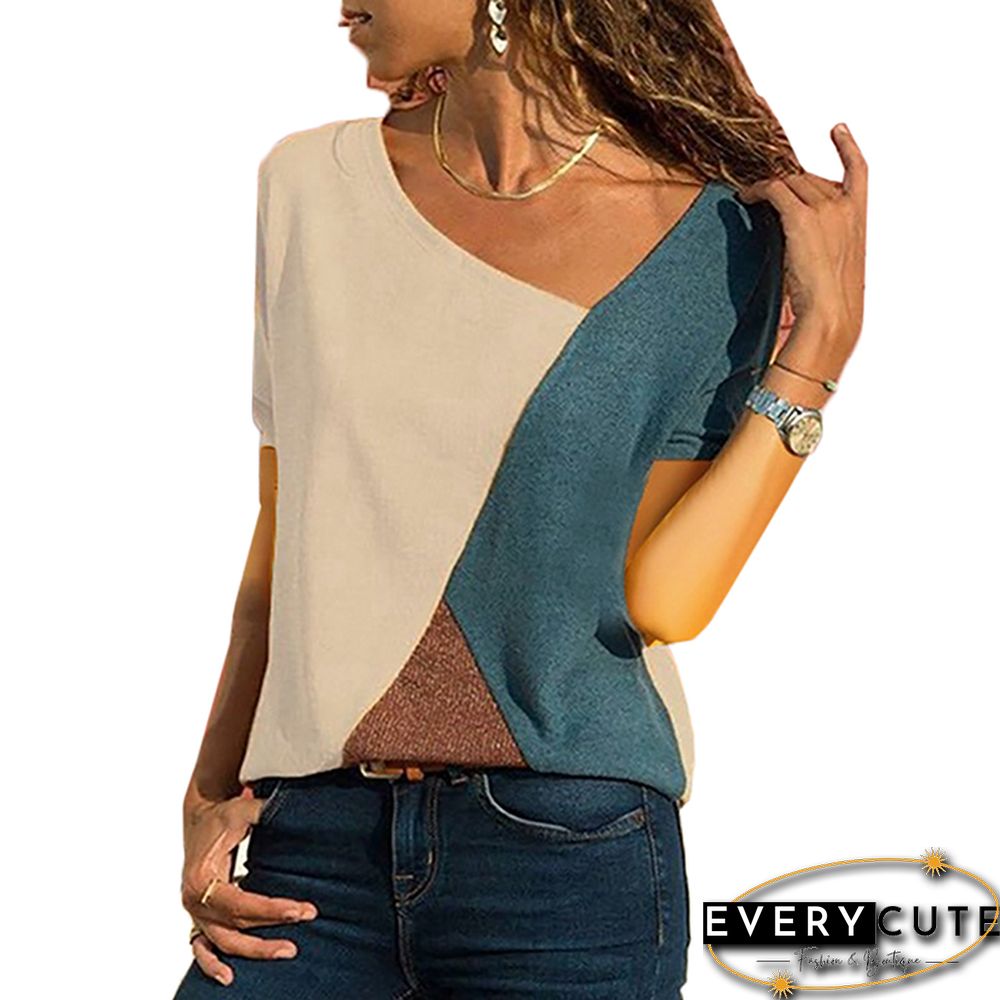 White Color Block Crew Neck Short Sleeve Tees