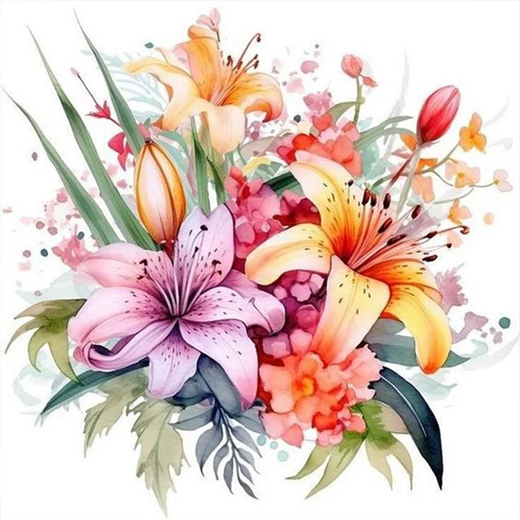 【Huacan Brand】Flower - Lily 16CT Stamped Cross Stitch 40*40CM