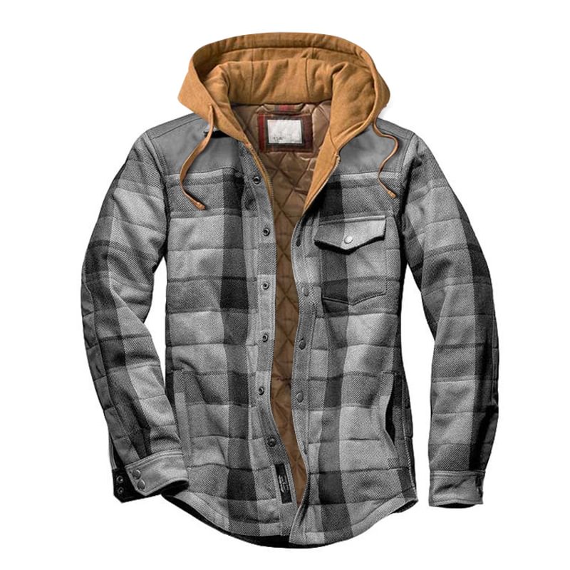 Men s  outdoor leisure thick  hooded  plaid  jacket 