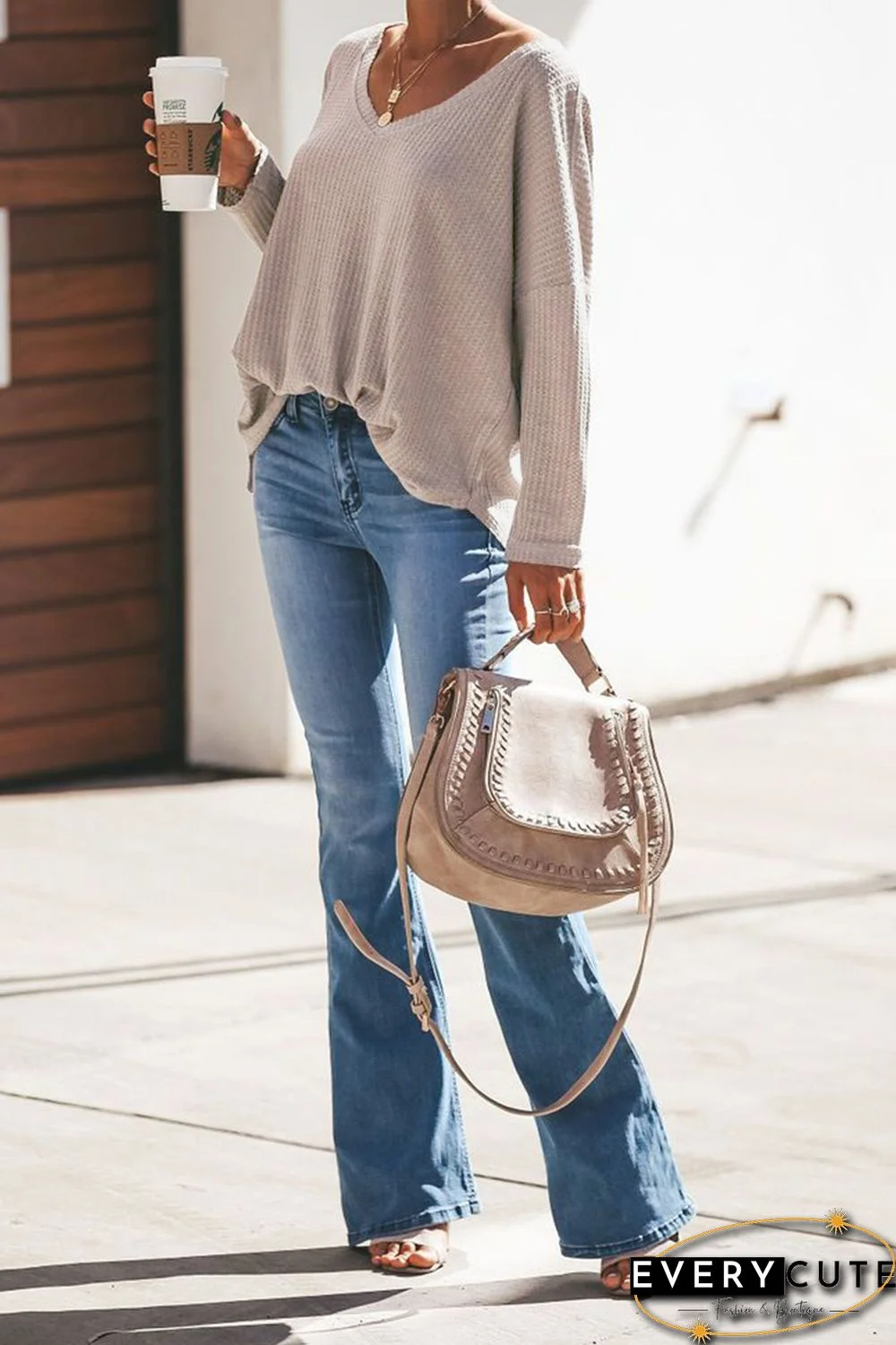 Khaki Just Between Us Thermal Knit Top